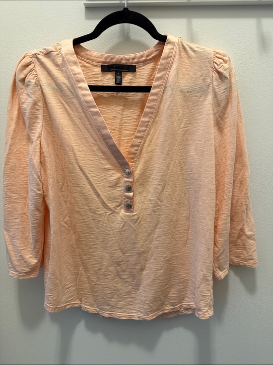 White House Black Market Tops - White House Black Market Light Pink V-Neck Buttoned Long Sleeve Top